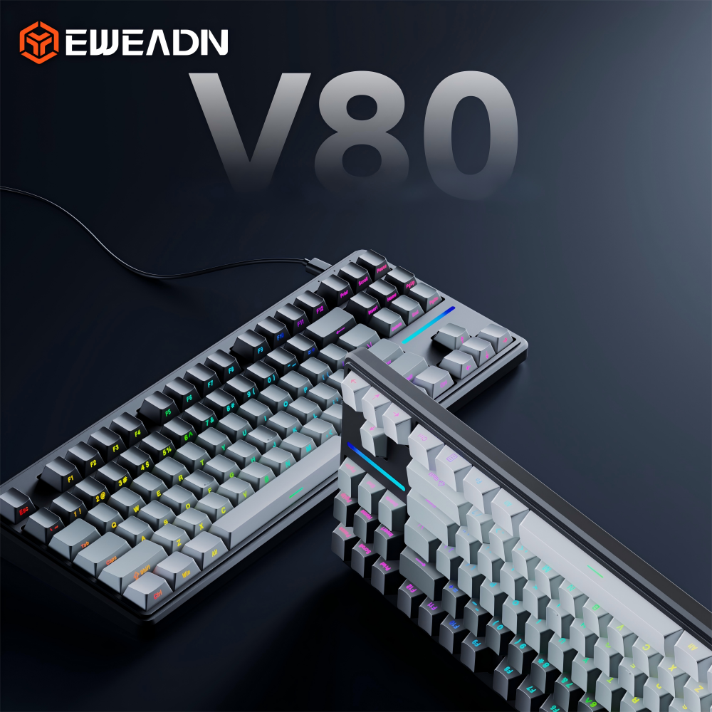 EWEADN V80 Wired Membrane Keyboard Mechanical Feel RGB Backlit Gaming Office Typing Factory Wholesale OEM