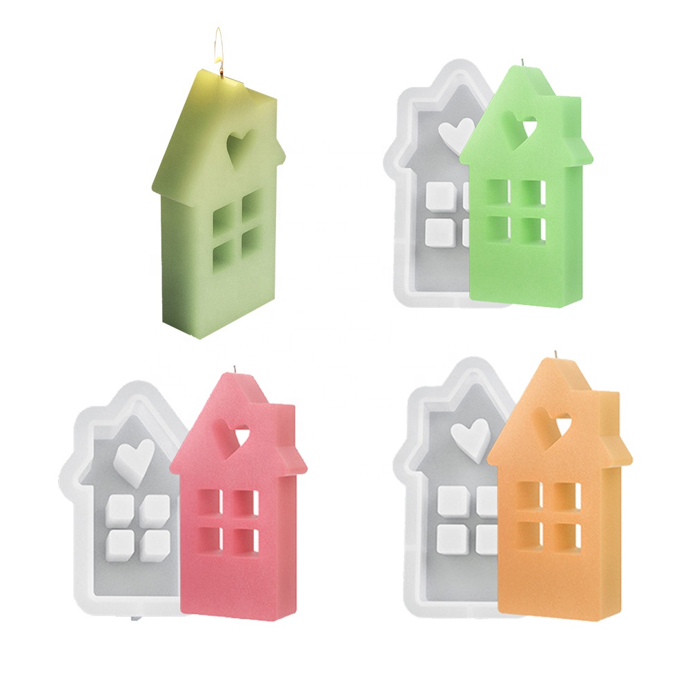 Cute Heart-Shaped House Silicone Mold for DIY Gypsum Home Craft Decoration Resin for Cake Tools and Concrete Moulds Casting