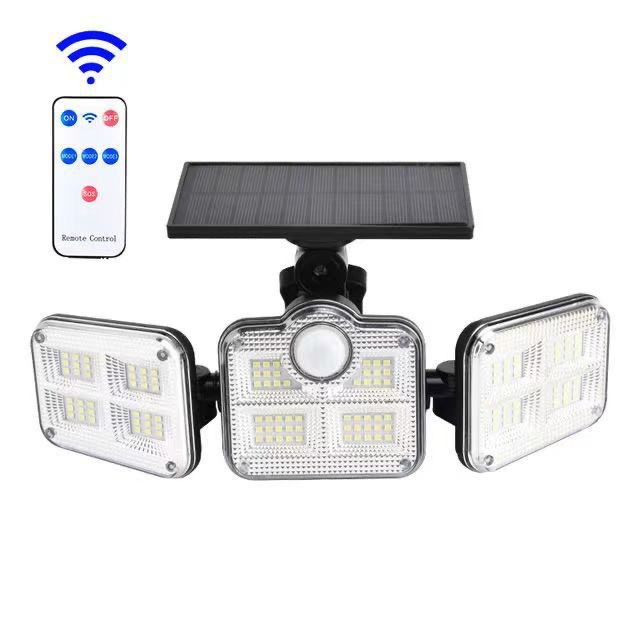 Factory Wholesale Outdoor Solar Powered Garden Lamp LED Solar Light Remote Control 3 Heads Motion Sensor Lights LED Flood Light