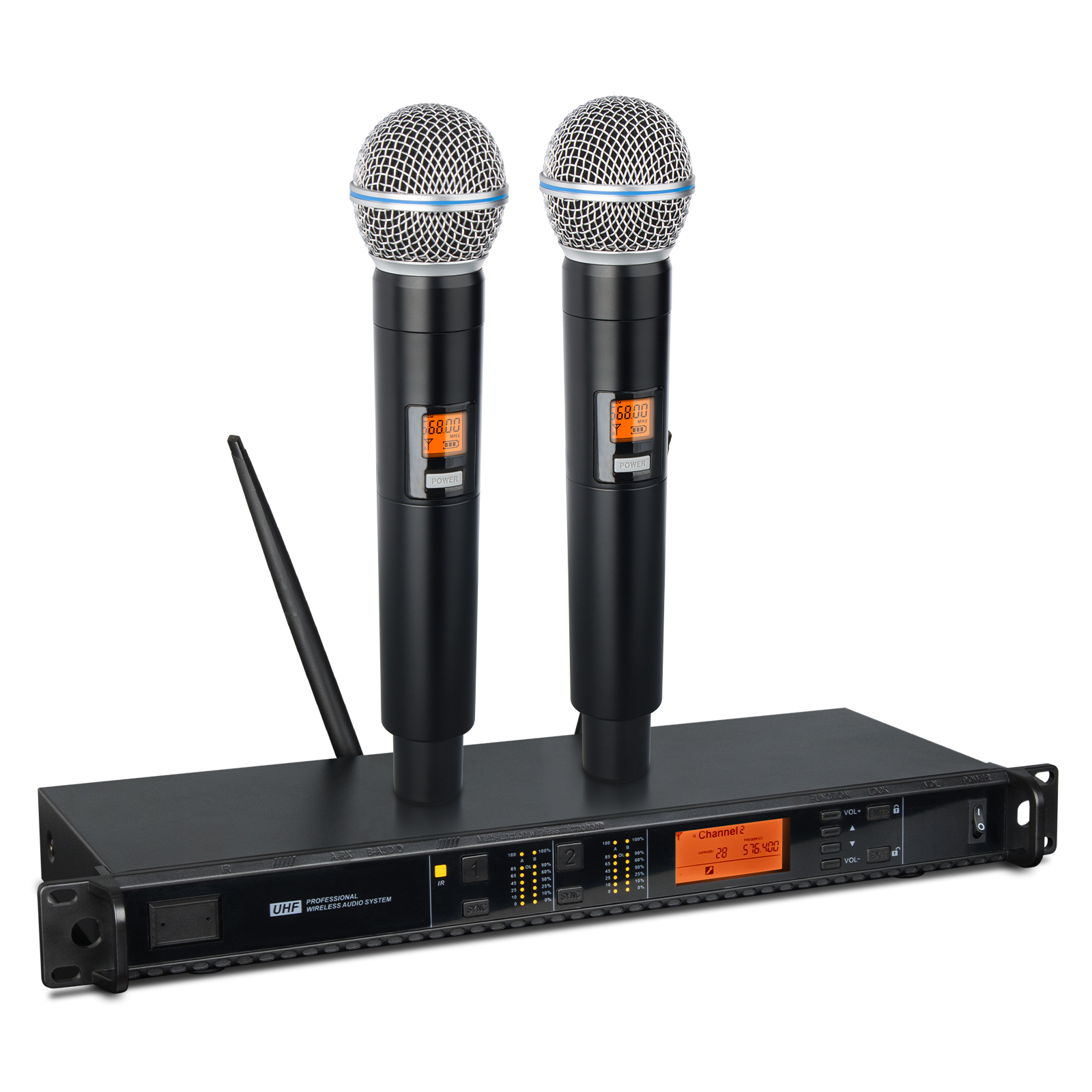 UX22 Professional 262FT Portable Microphone 2 Channel Handheld Uhf Wireless Microphone System