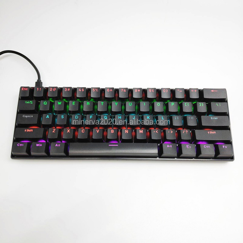 Blue Switch Gaming Keyboard 60 Percent Gamer Teclado Compact 61 Keys LED Backlit Computer PC Wired White Mechanical Keyboard