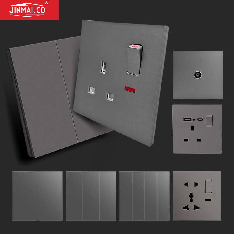 High Quality British UK EU Canada Korean Standard Grey Skin Soft Feel Electric Wall Switch and Socket Factory Direct Sale