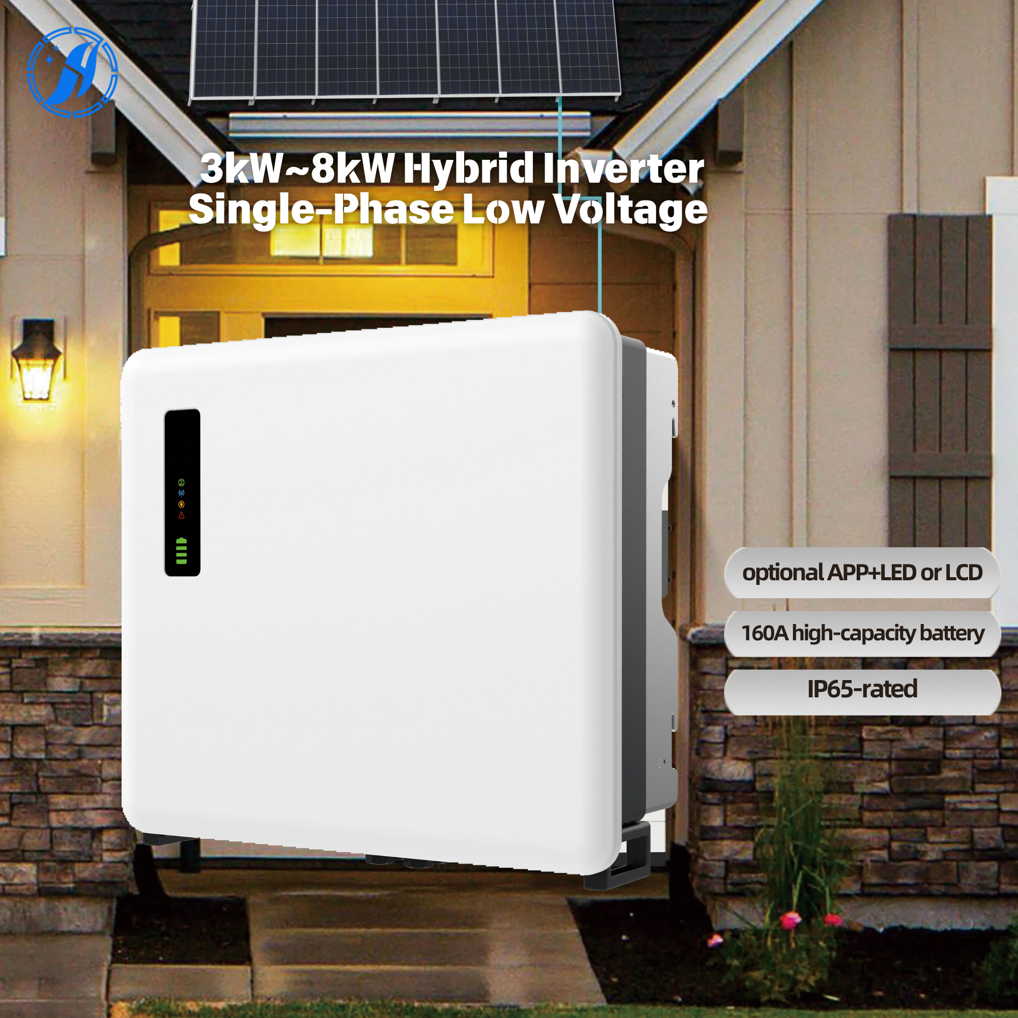 Huayu EU Standard Household 96.5% Efficiency Single Phase Low Voltage Hybrid Grid Solar Inverter 3KW-8KW IP65 Protection Lead