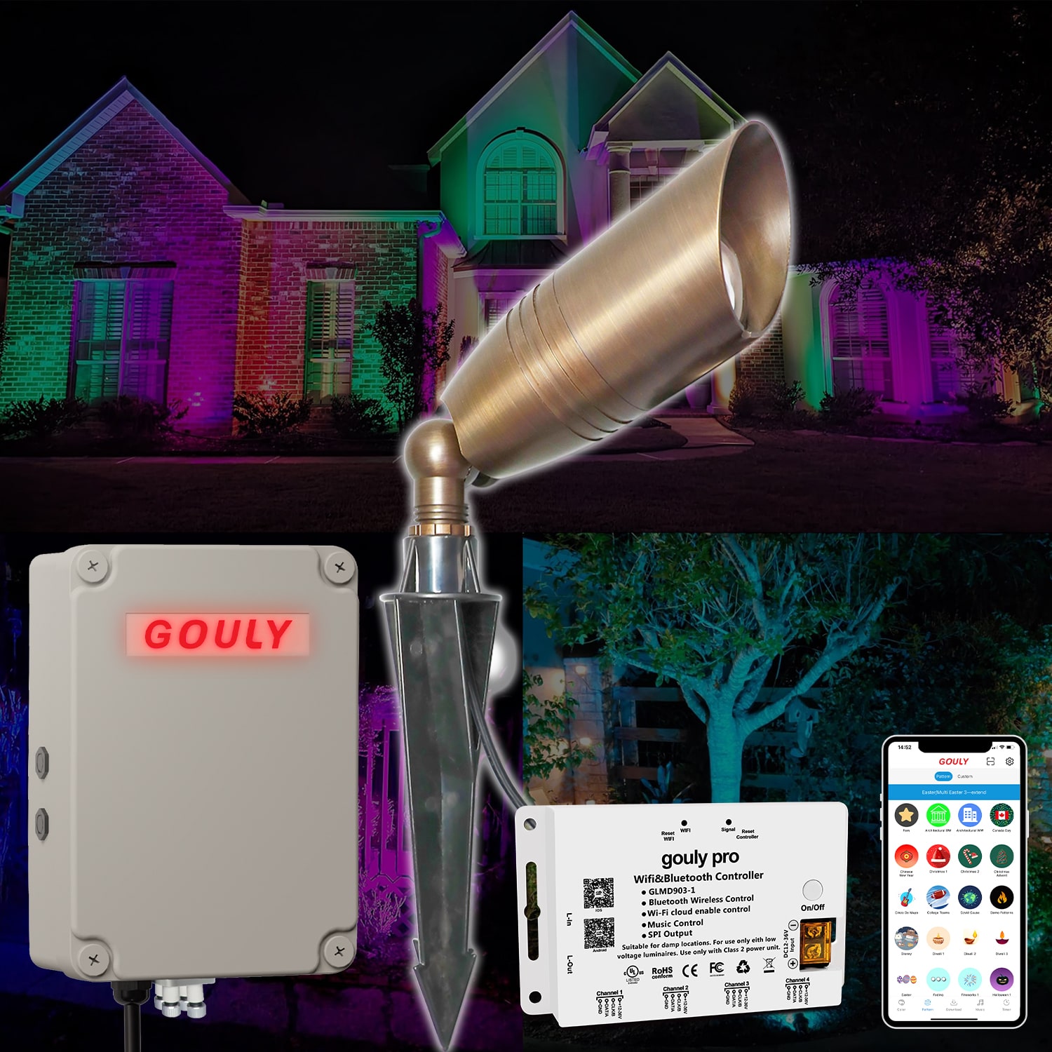 Led Garden Lights Rgbw Chasing Color Uplight 6w 24v IP65 Waterproof Led Landscape Tree Lighting Brass Spot Light