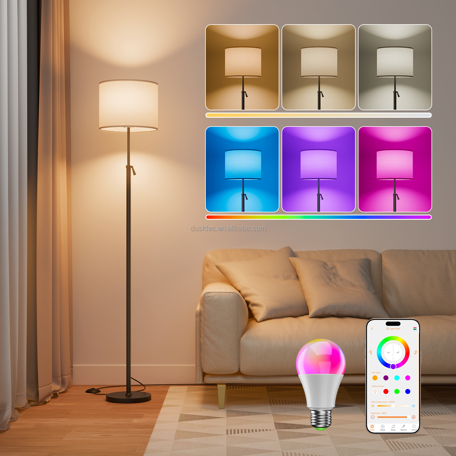 LED Floor Lamp with Remote Smart App Standing RGB Floor Lamp Multicolor Dimmable Creative Sofa Bedroom Decorative Floor Lamp
