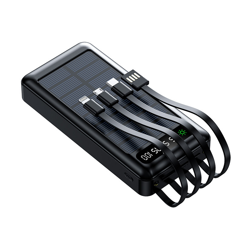 20000mAh Solar Power Bank with Built-in 4 Cables, Ultra Slim Portable Outdoor Mini Mobile Charger