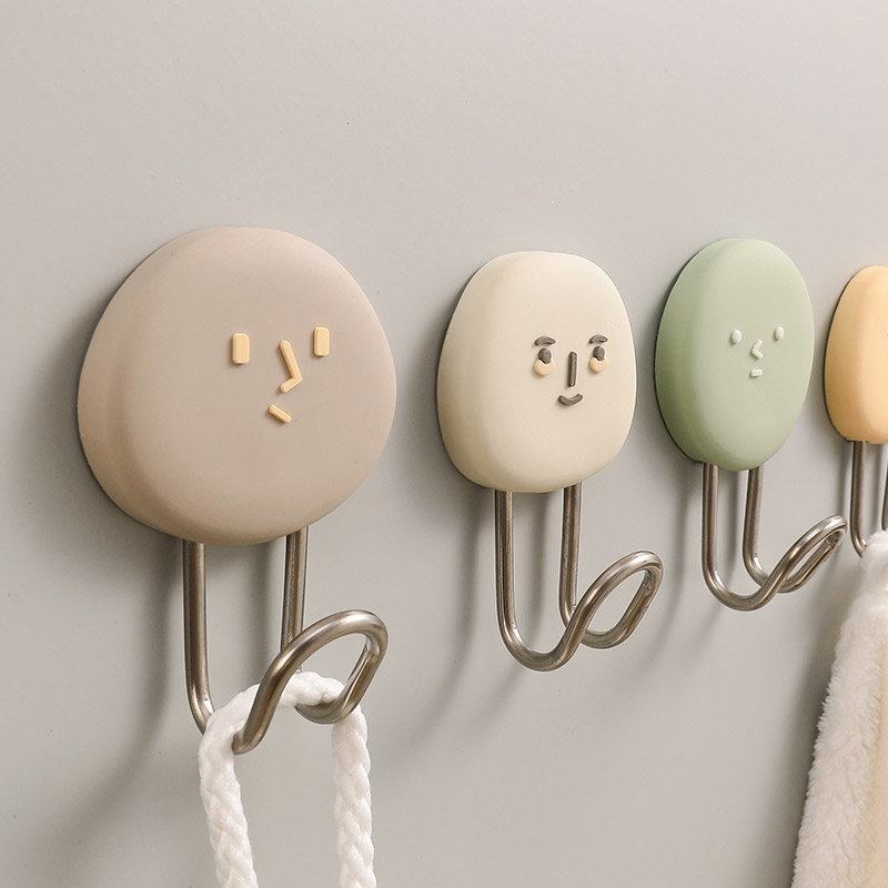 Cartoon Expression Self Adhesive Wall Hooks Traceless Glue Free Strong Bearing Clothing Hooks Household Self Adhesive Wall Hooks